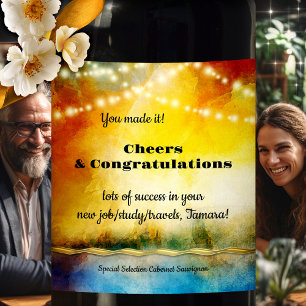 Fun Artistic String Lights Cheers Congratulations Wine Label