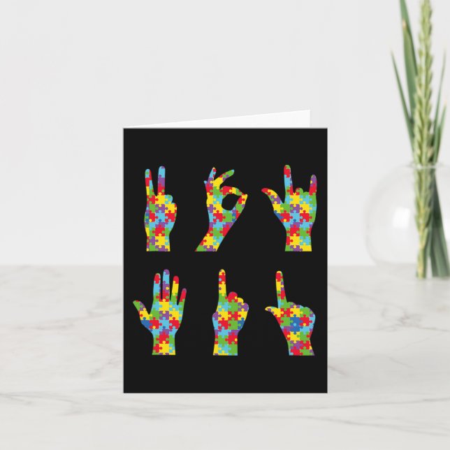 Fun ASL Love Sign Language Autism Awareness  Card (Front)