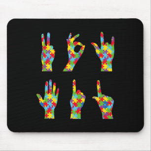 Fun ASL Love Sign Language Autism Awareness  Mouse Pad