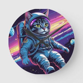 Fun Astronaut Cat - Meowt of This World Round Clock