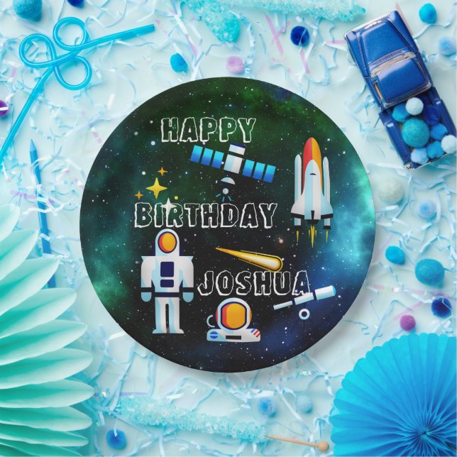 Fun Astronaut Collage Birthday Personalised Paper Plate (Party)