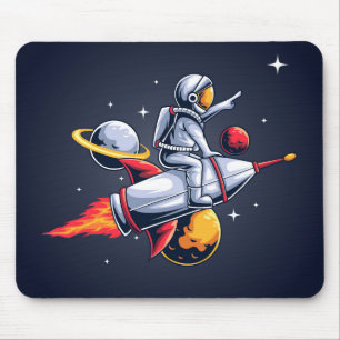 Fun Astronaut Flying Through Space Illustration Mouse Pad