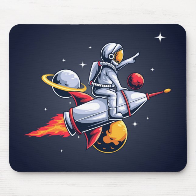 Fun Astronaut Flying Through Space Illustration Mouse Pad (Front)