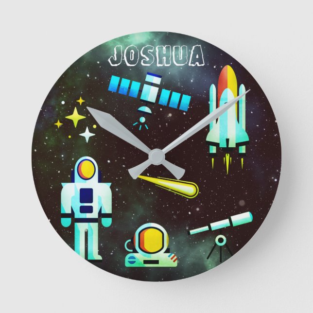 Fun Astronaut Rocket  Round Clock (Front)
