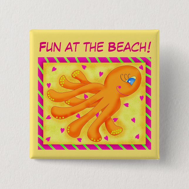 Fun at the Beach Whimsy Octopus Yellow Orange 15 Cm Square Badge (Front)