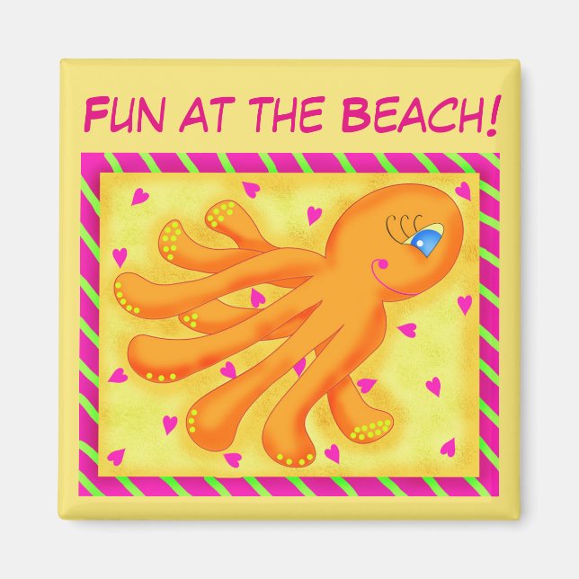 Fun at the Beach Whimsy Octopus Yellow Orange Magnet (Front)