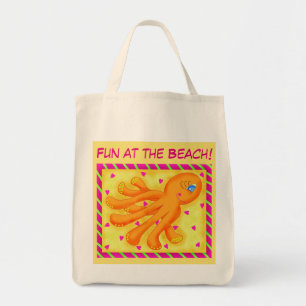 Fun at the Beach Whimsy Octopus Yellow Orange Tote Bag
