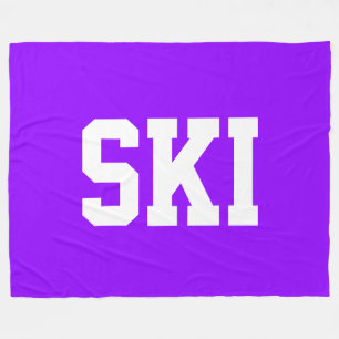 Fun Athletic Bold White SKI Text On Bright Purple Fleece Blanket