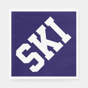 Fun Athletic Diagonal White SKI Text On Royal Blue Napkin