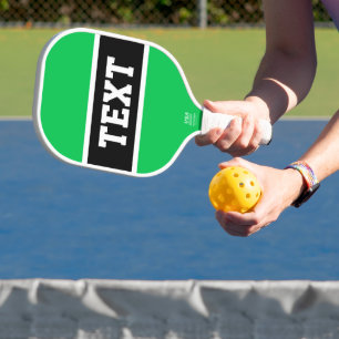 Fun Athletic Sporty Text Black White Green Stripes Pickleball Paddle