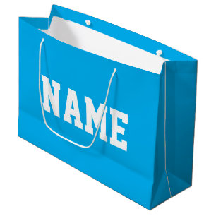 Fun Athletic YOUR NAME White Text On Azure Blue Large Gift Bag