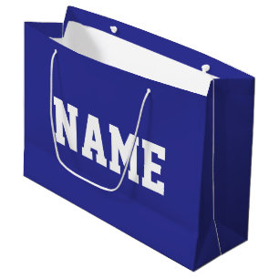 Fun Athletic YOUR NAME White Text On Royal Blue Large Gift Bag