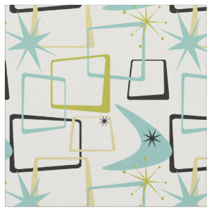 Fun Atomic Squares Stars & Boomerang Mid Century Fabric