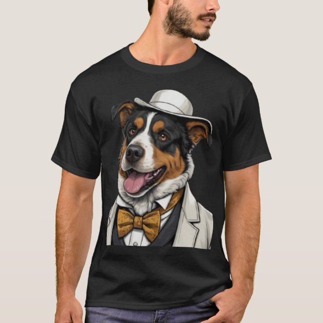 Fun Australian shepherd dog in suit T-Shirt (Front)