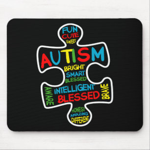 Fun Autism Awareness Month Puzzle Piece Words Auti Mouse Pad
