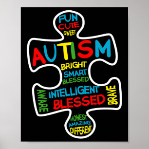 Fun Autism Awareness Month Puzzle Piece Words Auti Poster