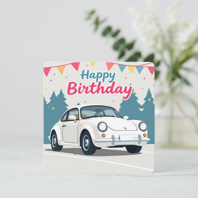 Fun Auto-Themed Happy Birthday Card (Standing Front)