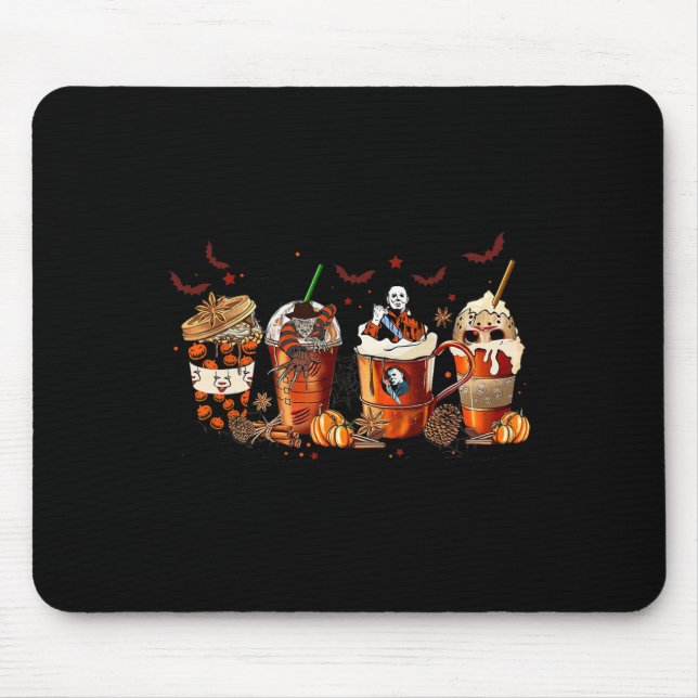 Fun Autumn Fall Horror Latte Coffee Cups Ghost Hal Mouse Pad (Front)
