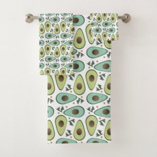 Fun Avocado Half Greenery Pattern Bath Towel Set