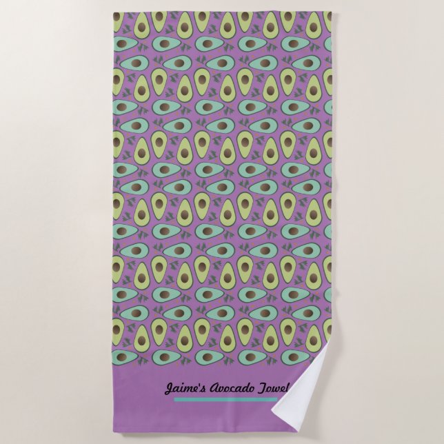 Fun Avocado Half Greenery Pattern Beach Towel (Front)