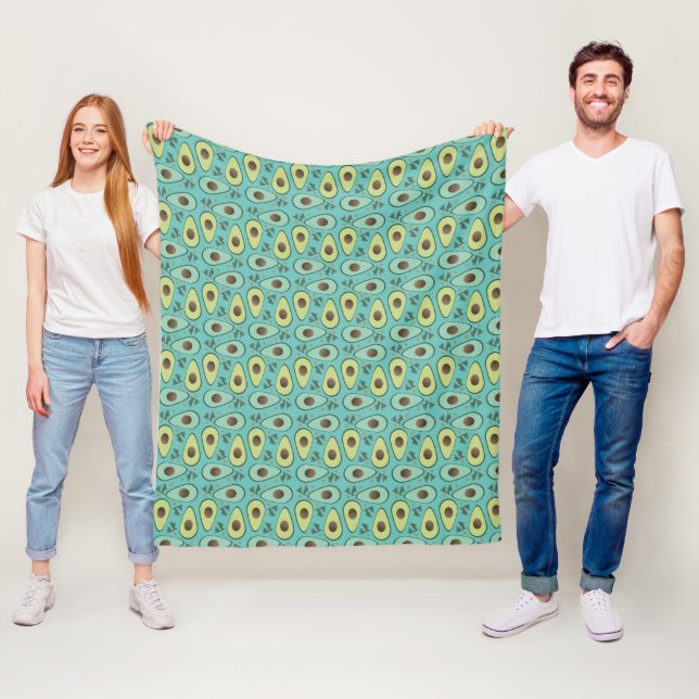 Fun Avocado Half Greenery Pattern Fleece Blanket (In Situ)