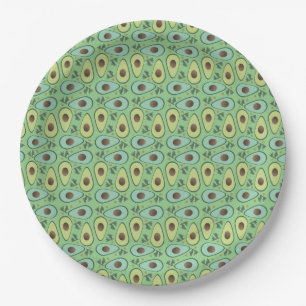 Fun Avocado Half Greenery Pattern Paper Plate