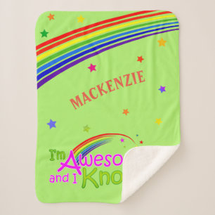 Fun AWESOME and I Know it with Rainbow on GREEN Sherpa Blanket
