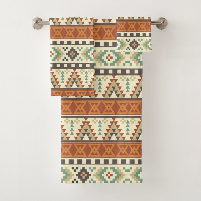 Fun Aztec pattern number seven towel set (Insitu)