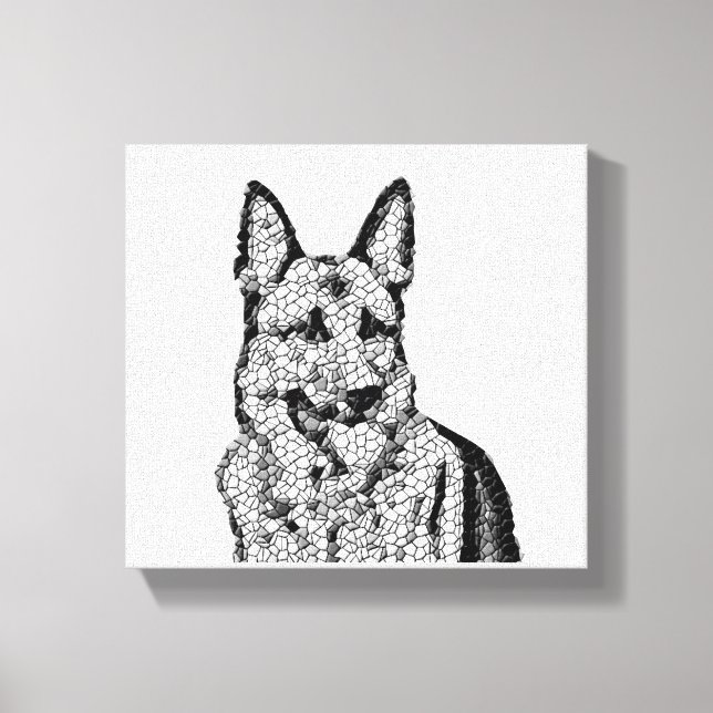 Fun B&W Mosaic German Shepherd Wrapped Canvas (Front)