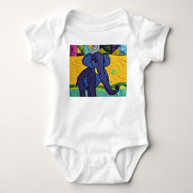 Fun Baby Elephant - Quilt Like Design Bodysuit (Front)
