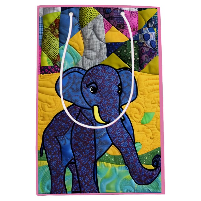 Fun Baby Elephant - Quilt Like Design Medium Gift Bag (Front)