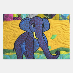 Fun Baby Elephant - Quilt Like Design Wrapping Paper Sheet