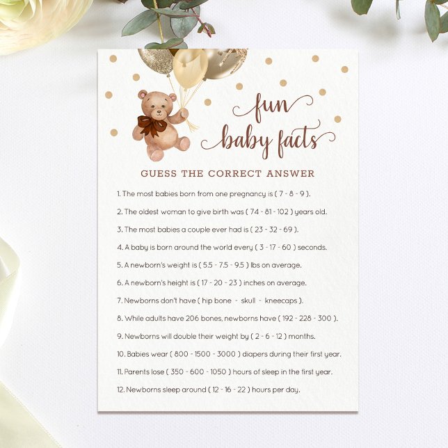 Fun Baby Facts Game Baby Shower Teddy Bear Card (Creator Uploaded)