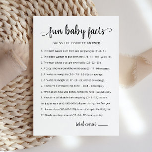 Fun Baby Facts Game with Answers Baby Shower Card
