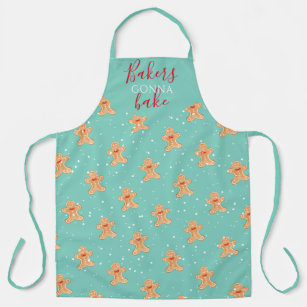 Fun bakers teal gingerbread snow illustration apron