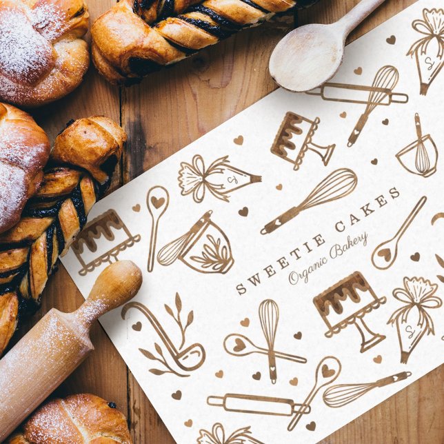 Fun Baking Cooking Utensils Woodgrain Cake Bakery Tissue Paper (Creator Uploaded)