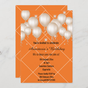 FUN BALLOON BRIGHT ORANGE BIRTHDAY GRID INVITATION
