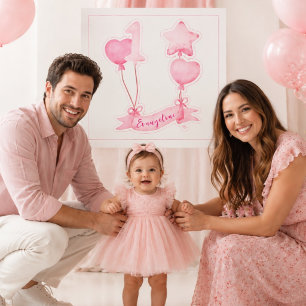 Fun Balloon Girl 1st Birthday Named