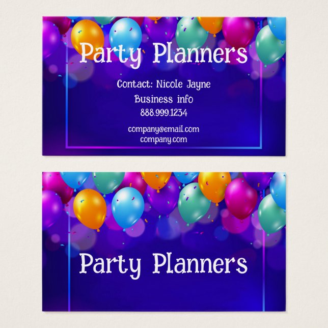 Fun Balloon Party or Event Planners Business Card (Front & Back)