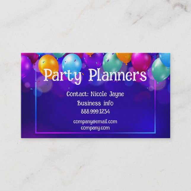 Fun Balloon Party or Event Planners Business Card (Front)