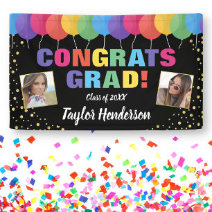 Fun Balloons Gold Confetti Grad Photos Graduation Banner