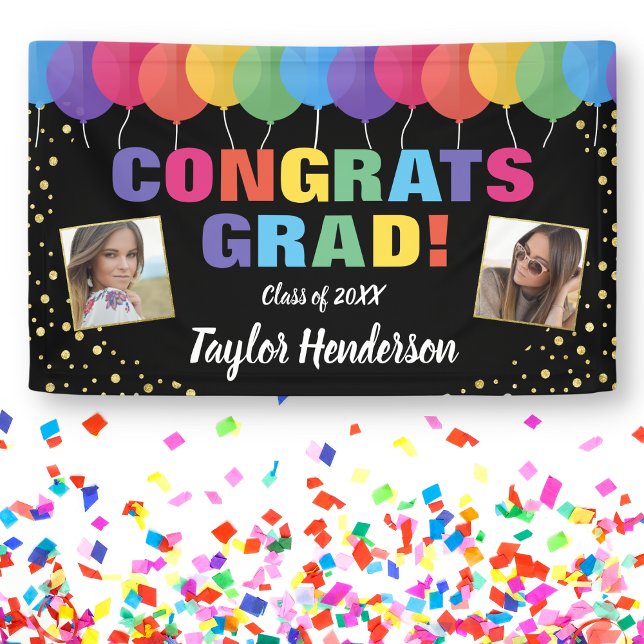Fun Balloons Gold Confetti Grad Photos Graduation Banner (Creator Uploaded)
