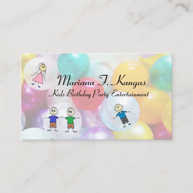 Fun Balloons Kids Birthday Party Entertainment Business Card (Front)
