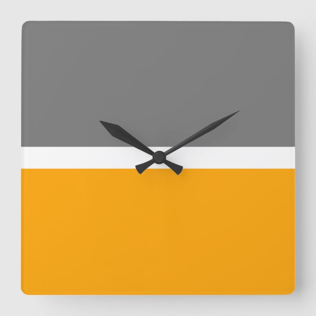 Fun Banded Grey Bright Golden Yellow Colour Block Square Wall Clock (Front)