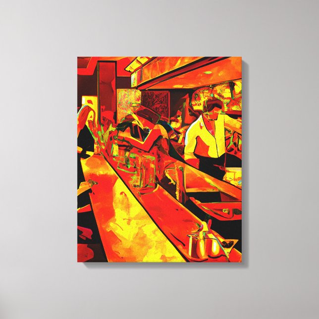 Fun Bar Scene | Bartender and Customers Canvas Print (Front)
