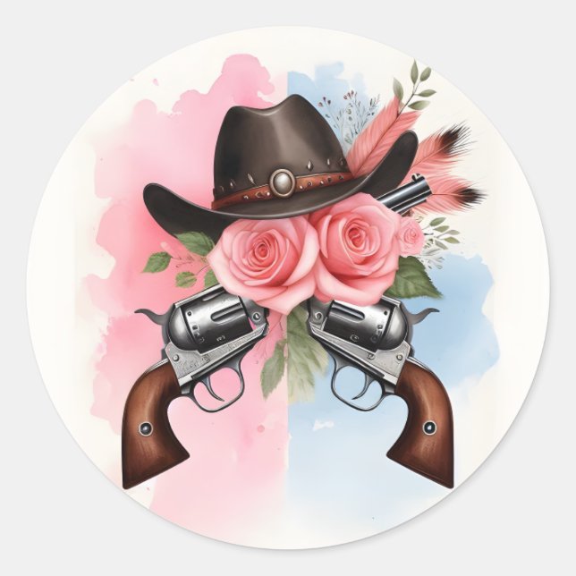 Fun Barn Hat Farm Film Usa Cowboy Gender Reveal Classic Round Sticker (Front)