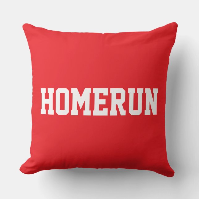 Fun Baseball HOMERUN White Text On Bright Red Cushion (Front)