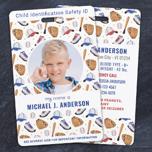Fun Baseball Sports Custom Modern Photo Child ID ID Badge