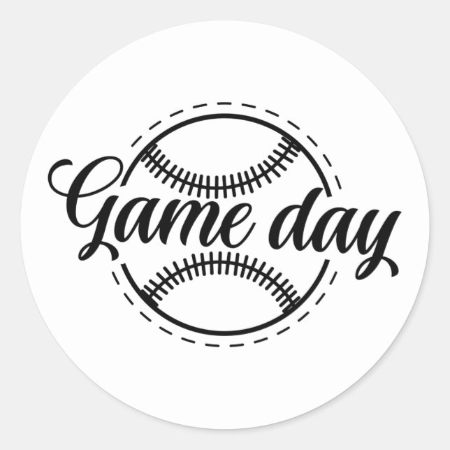 fun baseball sports game day word art classic round sticker (Front)