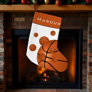 Fun Basketball Balls Orange Boy`s Name Kids Small Christmas Stocking